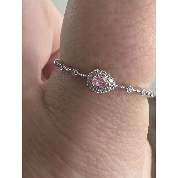 18K Solid White Gold VS Fancy Pink Diamond Ring W/ Certificate Sz 11 - Picture 2 of 9